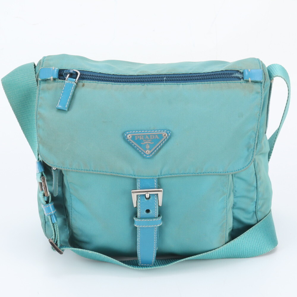 Prada Tessuto Nylon Triangle Logo Leather Shoulder Bag Handbag Tote for Women